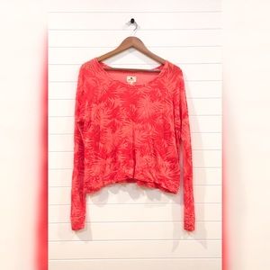 Sundry NEW Palm Leaf Tropical Pullover Thin Top Sweatshirt Comfy Peach Beach Tee